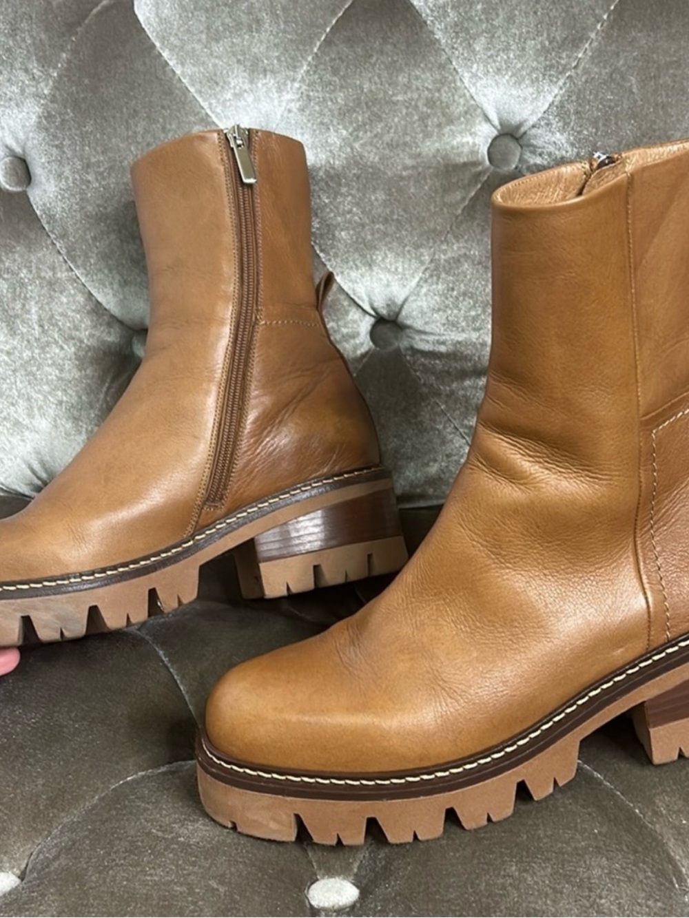 Women’s Tan Leather chunky Mid Calf Boots